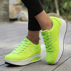Women's Letter Patched Low Lace Up Wedge Sneakers