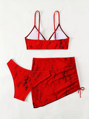 Rock Marks Print Ring Centre Core Bikini Set With Sheer Cover Up
