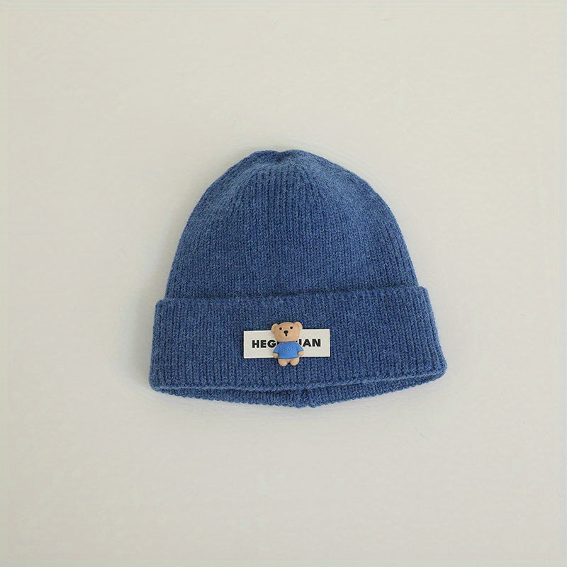Windproof Knit Beanie Hat with Toy Bear for Men and Women