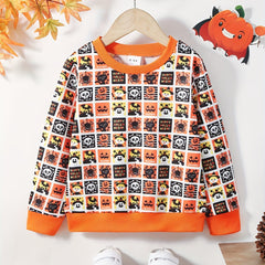 Girls Halloween Full Print Crew Neck Sweatshirts Pullovers