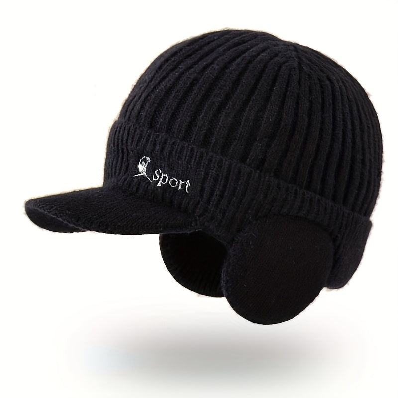Men's Knitted Warm Cap with Earmuffs for Winter Outdoor Cycling