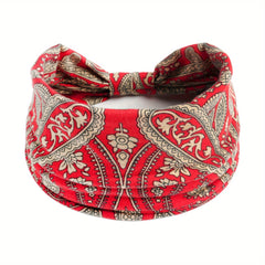 Vintage Paisley Pattern Headband Wide Knotted Hair Band Stretch Yoga Sweatband