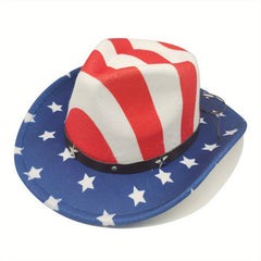 Western Cowboy Hat American Flag Pattern Cowgirl Hat Unisex Patriotic Felt Hat
