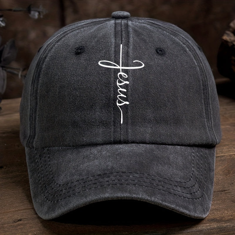 Faith Cross Print Baseball Cap Solid Washed Distressed Unisex Sun Hat