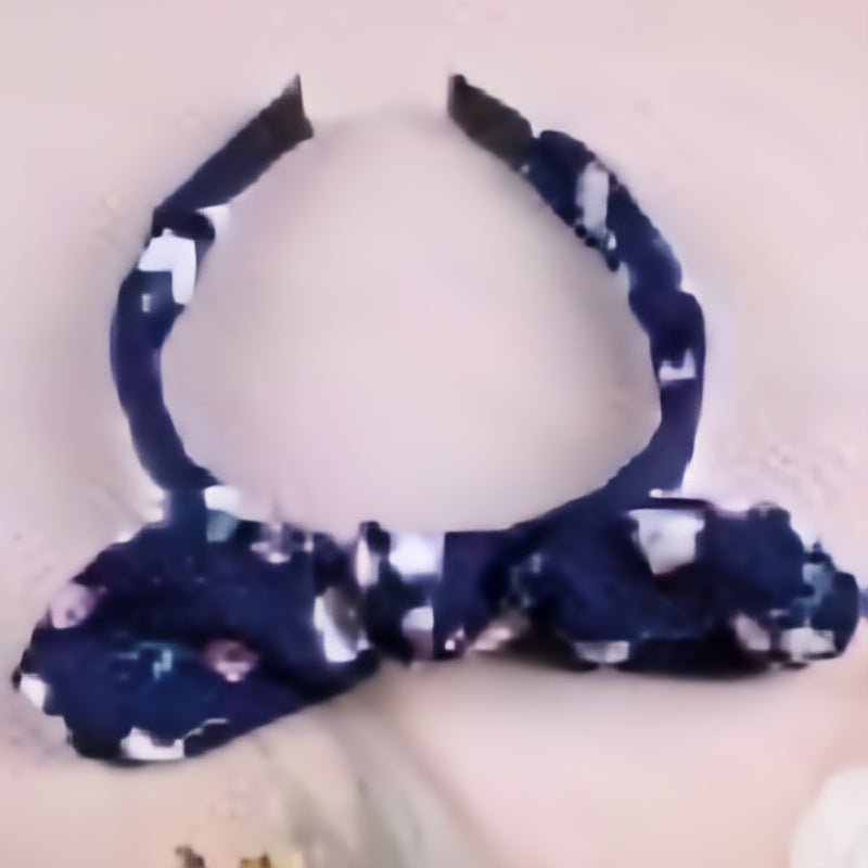 Navy Flower Printed Hair Pin Bow Hair Band Hair Accessories For Girls Women