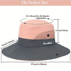 Quick Drying Ponytail Sun Hat Wide Brim Boonie Hat UV Protection Bucket Hat