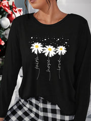 Floral Print Lounge Top Long Sleeve Crew Neck Women's Loungewear