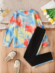 Girl's Tie Dye Long Sleeve Top & Pants Set