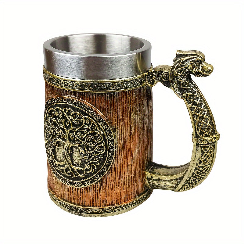 Yggdrasil Tree of Life Steel Coffee Mug Insulated with Serpent Handle