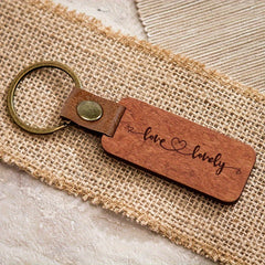 Rosewood Keychain Metal Leather Clasp