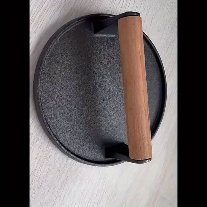 Outdoor Cast Iron Grill Press with Wooden Handle for Bacon Burger Steak