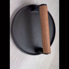 Outdoor Cast Iron Grill Press with Wooden Handle for Bacon Burger Steak