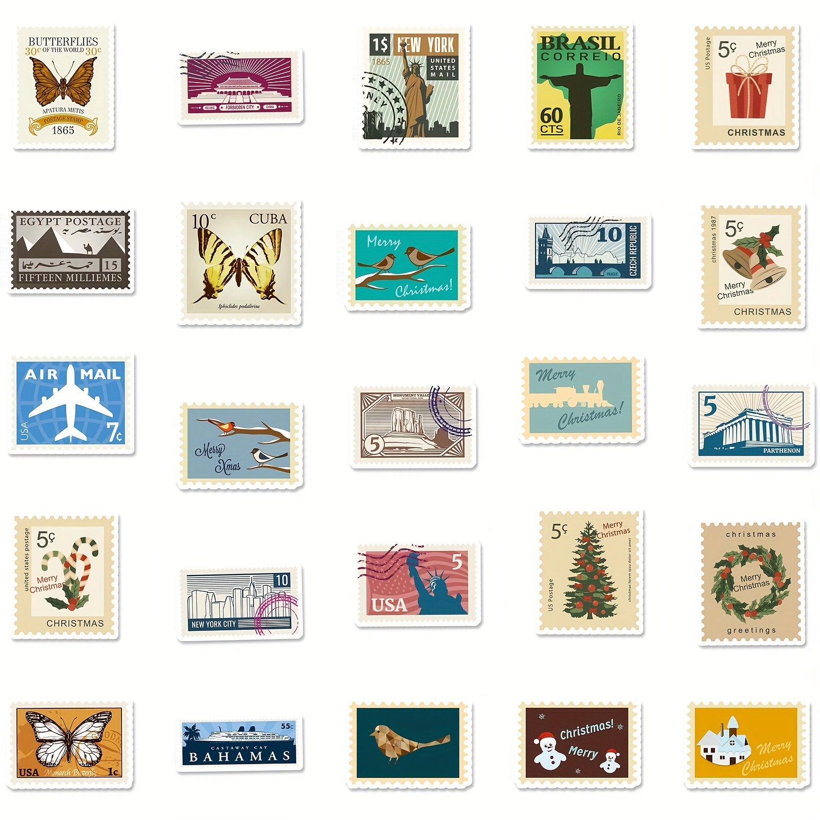 50pcs Vintage Stamp Stickers Set for Scrapbooking Journaling Planners