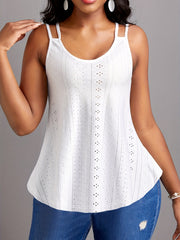 Eyelet Solid Cami Top Sexy Scoop Neck Summer Sleeveless Top