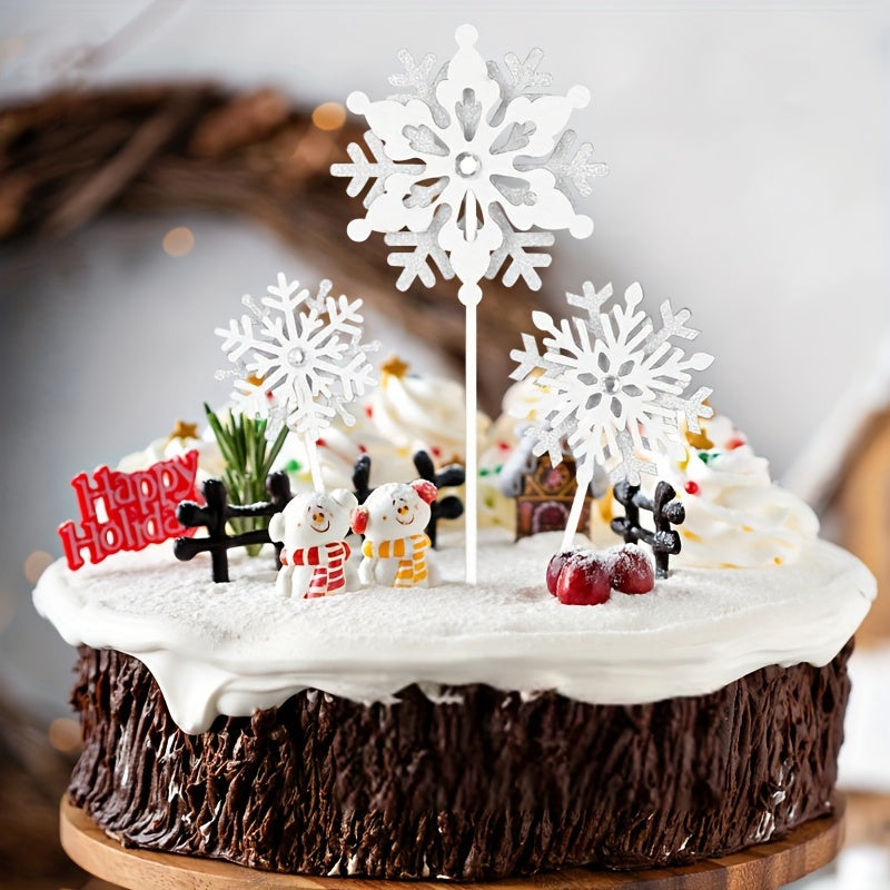3pcs Snowflake Cake Toppers Birthday Party Decoration
