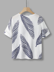 Faux Pearl Button Blouse V Neck Short Sleeve Women's Top