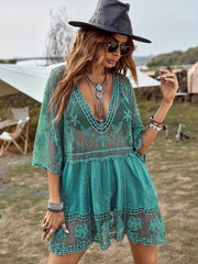 Floral Eyelet Embroidery Cover Up Beach Blouse