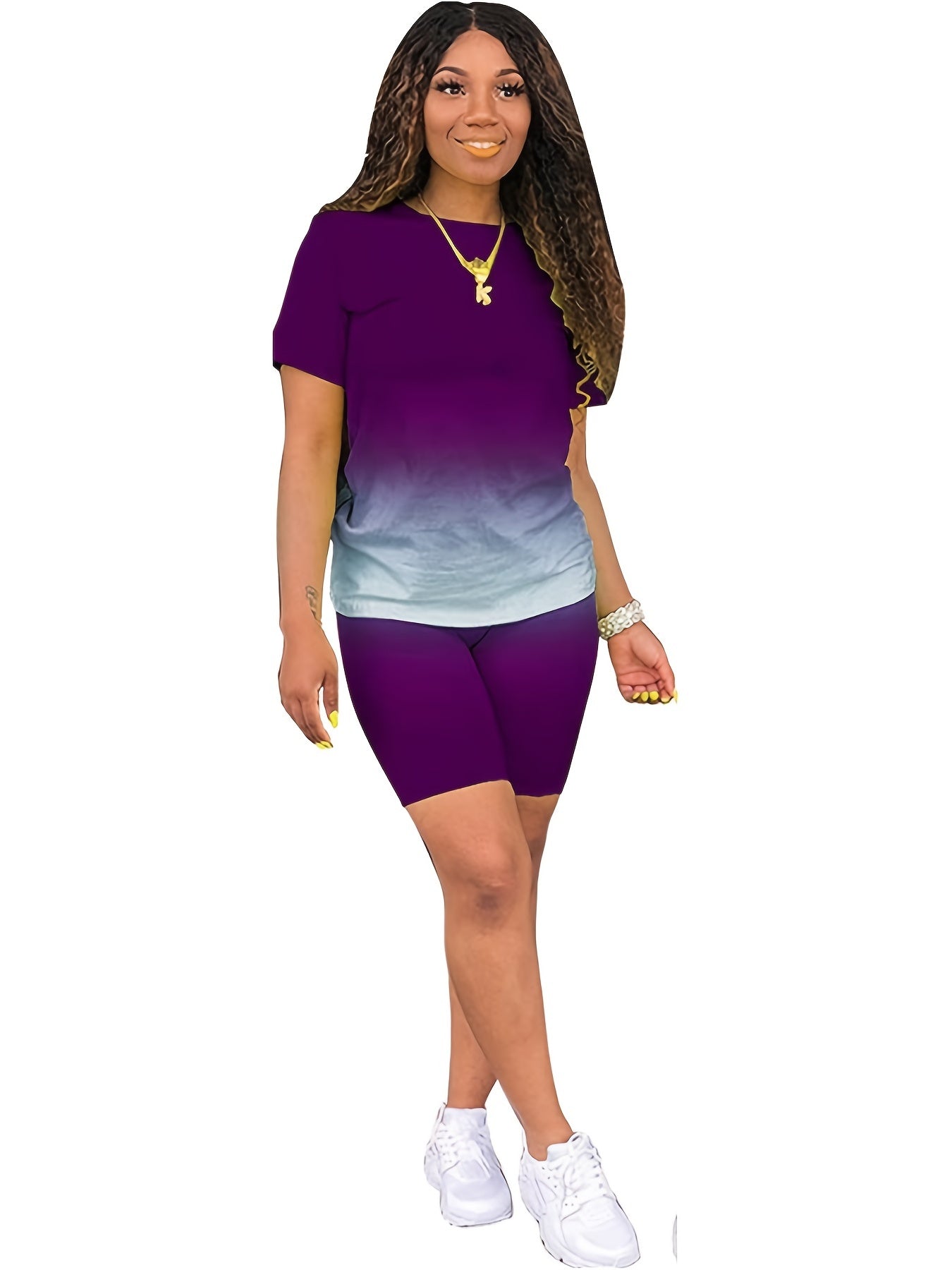 Tie Dye Print 2 Piece Set Crew Neck Short Sleeve Tops & Biker Shorts