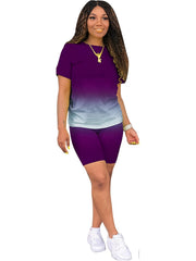 Tie Dye Print 2 Piece Set Crew Neck Short Sleeve Tops & Biker Shorts