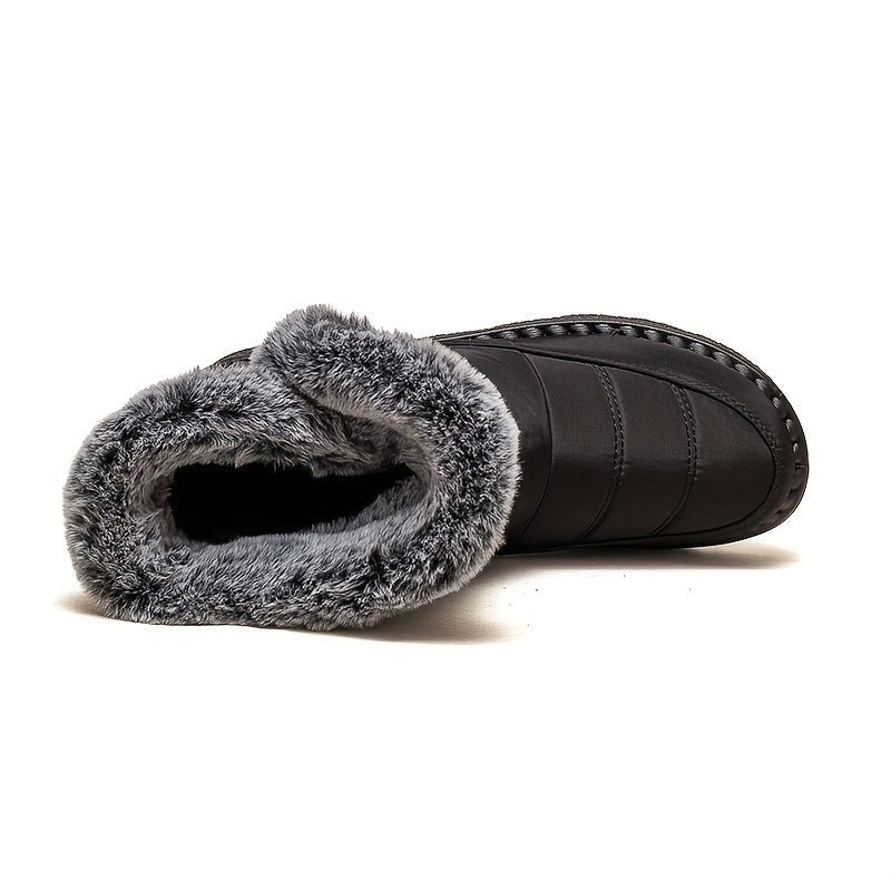 Women's Fur Lined Snow Boots Casual Hook & Loop Platform Boots Warm