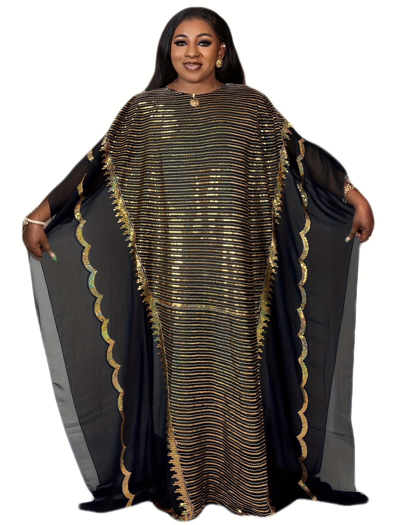 Sequined Bat Sleeve Plus Size Kaftan Dress