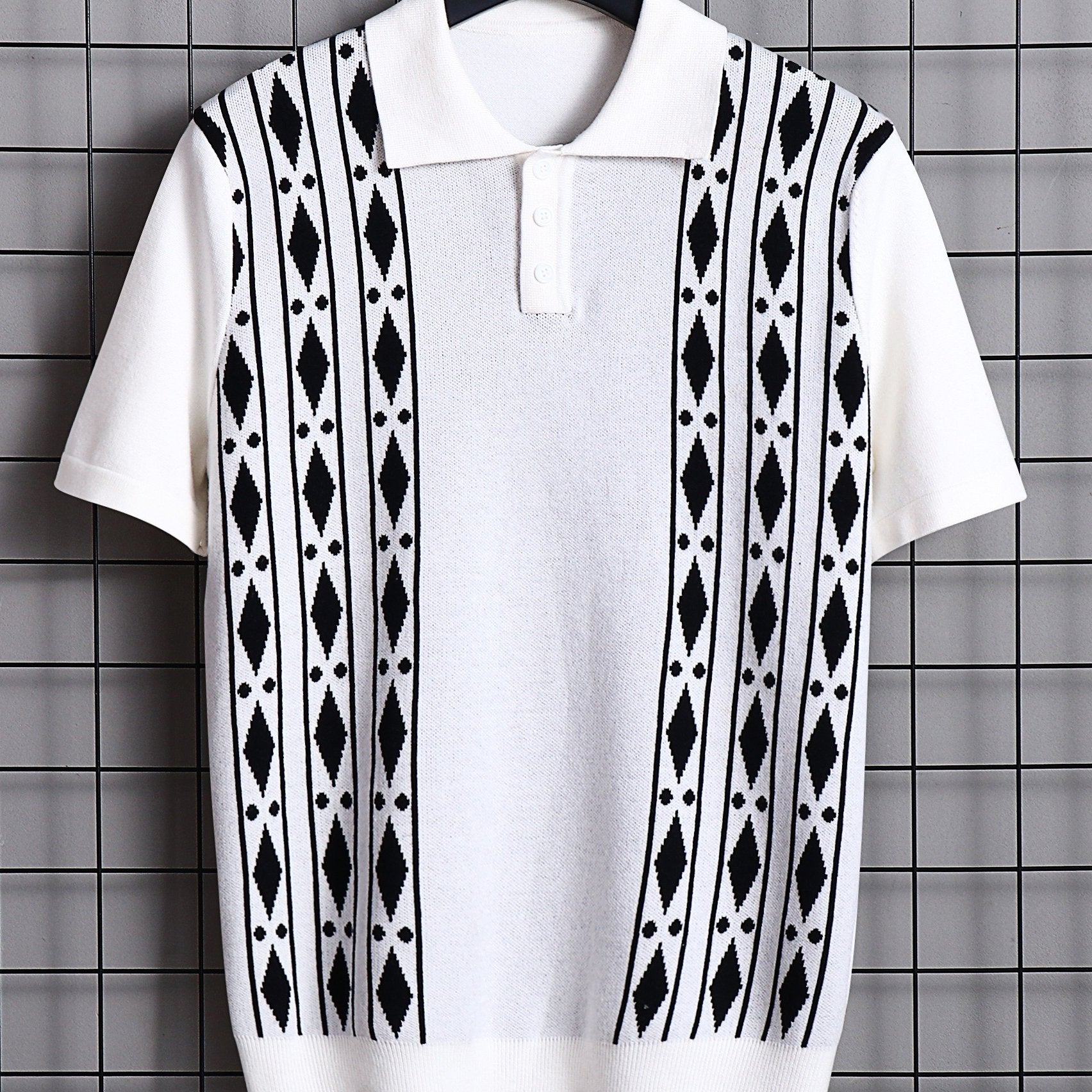 Turn Down Collar Shirt Contrast Buttons Short Sleeve Knit Shirt
