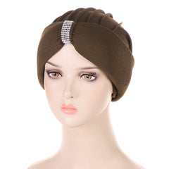 Colorful Women Head Scarf Turban Hat Rhinestone Beanie Pleated Headwrap
