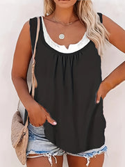 Colorblock Ruched Notched Neck Tank Top