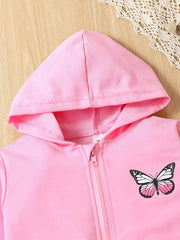 Girls 2pcs Hoodie Top & Sports Trousers Butterfly Print