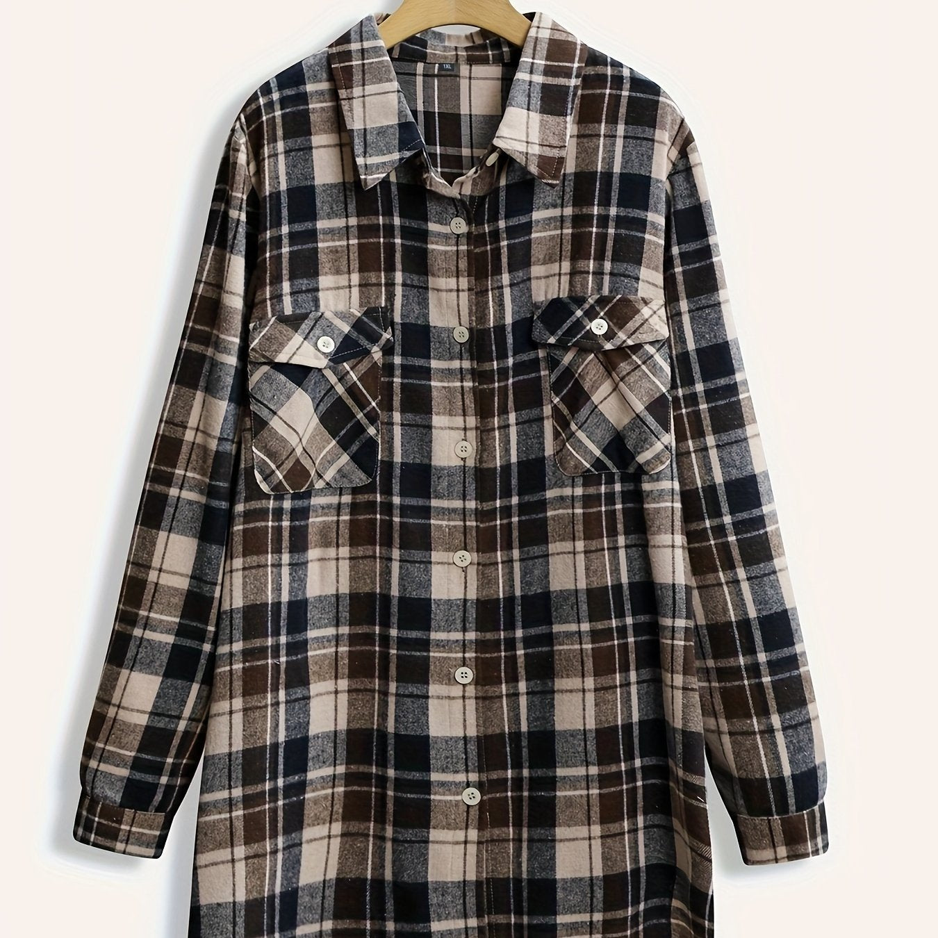 Plaid Print Button Up Long Sleeve Blouse Plus Size