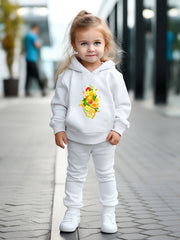 Cartoon Fruit Print Hooded Pullover Pants Set For Sports Spring Fall Gift