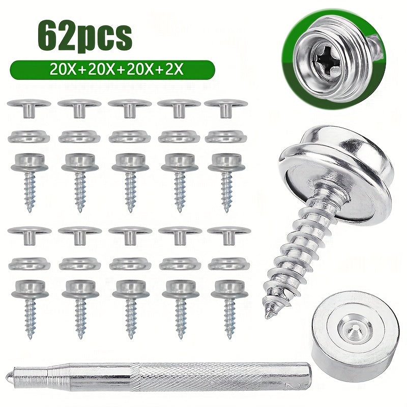 62pcs Marine Stainless Steel Canvas Screw Press Stud Snap Fasteners Kit