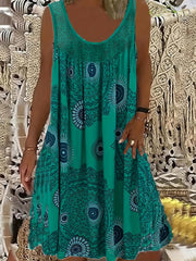 Ethnic Print Dress Casual Summer Sleeveless Dress