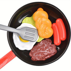 Kids Pretend Play Kitchen Toy Set with Frying Pan, Pot, Food & Accessories