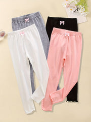 Kid Girls 4 Piece Bow Knot Front High Elastic Waist Leggings Pants
