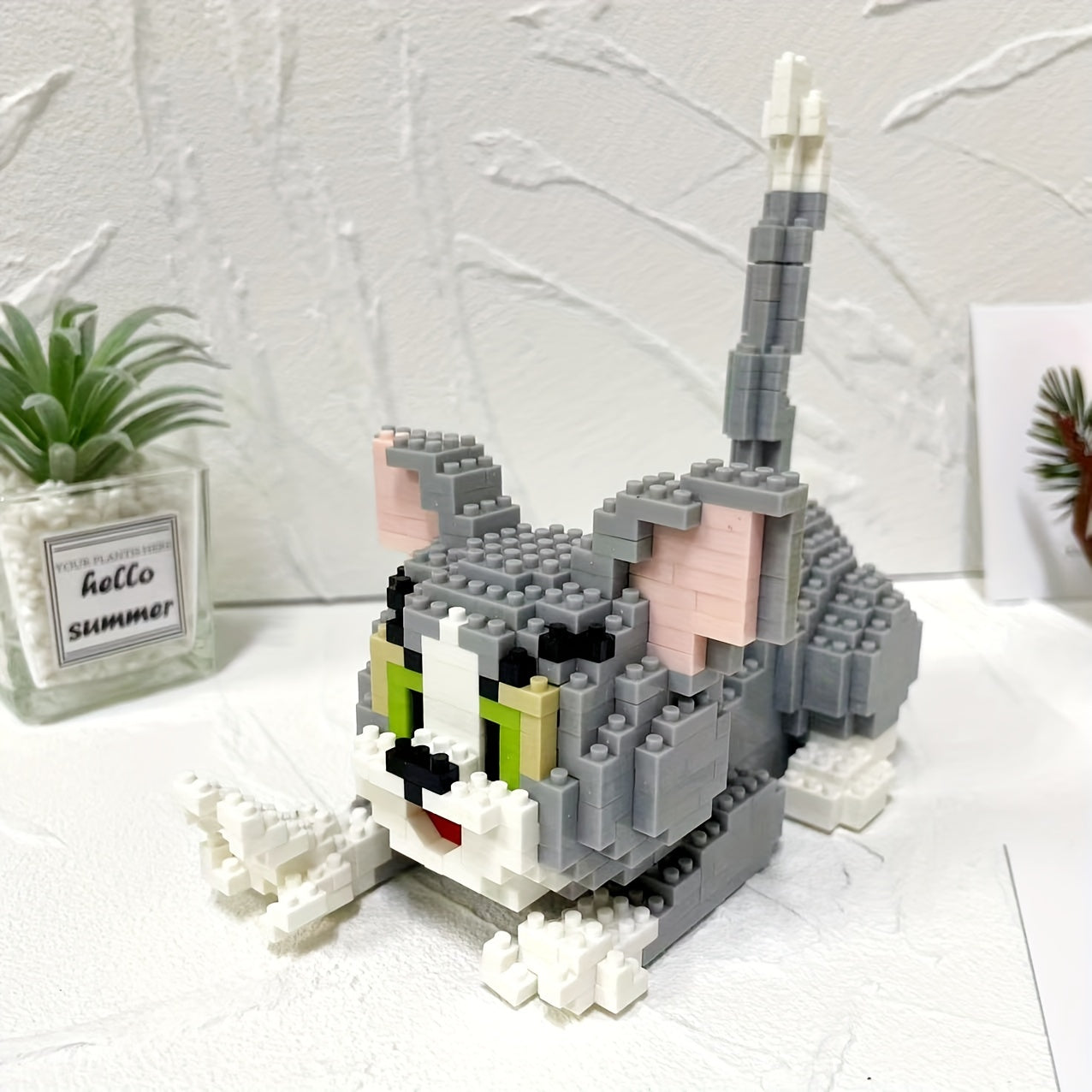 Cartoon Cat Mouse Building Block Model Educational Toy Puzzle Set
