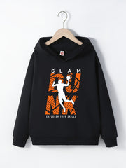 Boys Basketball Player Print Hoodie, Spring Fall Kids Sweatshirt