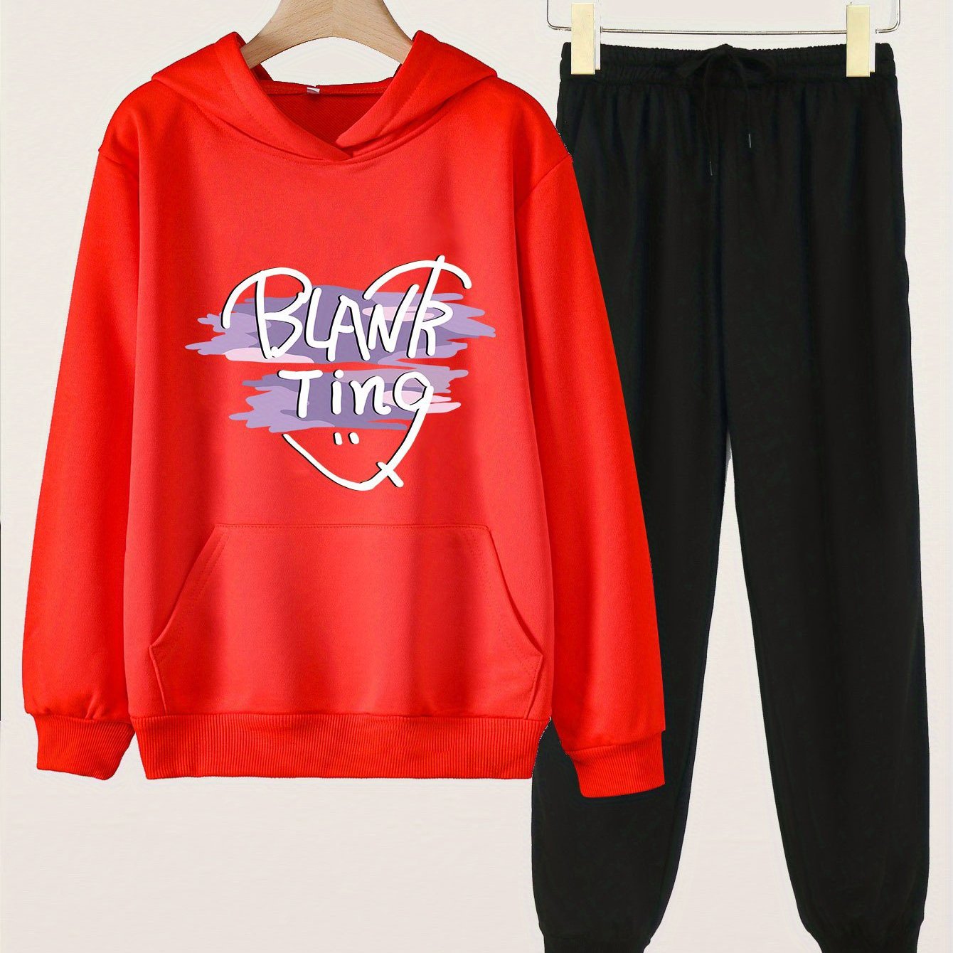 Girls Hoodie & Sweatpants Set Kids Casual Long Sleeve Loose Hooded Sweatshirt