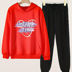 Girls Hoodie & Sweatpants Set Kids Casual Long Sleeve Loose Hooded Sweatshirt