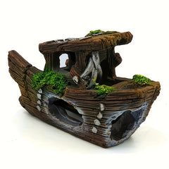 Resin Pirate Fish Tank Ornament Sunken Decor Hollow Boat