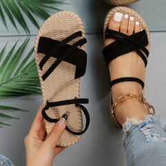 Women's Flat Sandals Cross Strap Anti-Skid Slip On Casual Beach Sandals