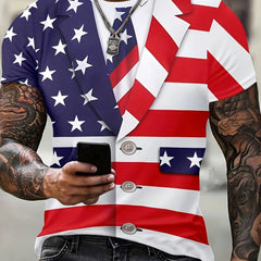 Flag Print T-shirt Men's Casual Street Style Tee Shirt For Summer