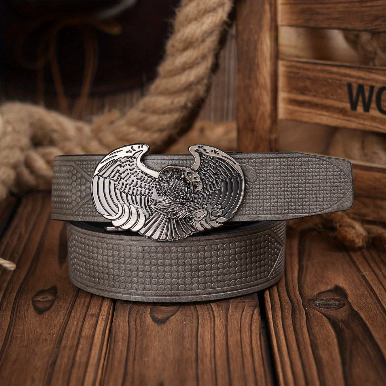 Eagle Pattern Automatic Buckle PU Leather Belt For Men