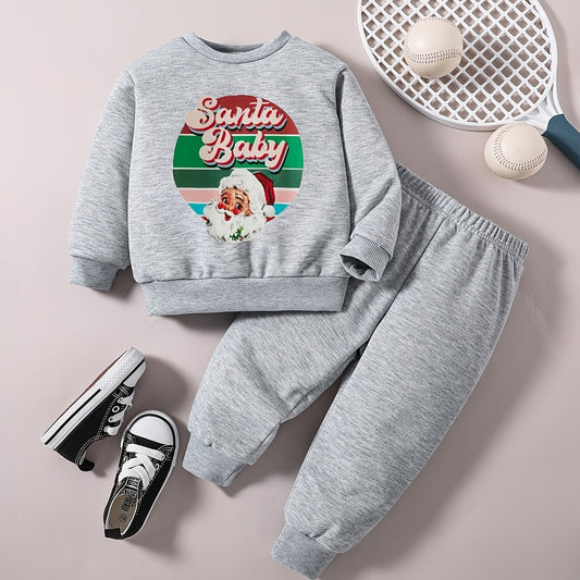 Baby Boy's Christmas Set Cartoon Graphic Sweatshirt Pants Set