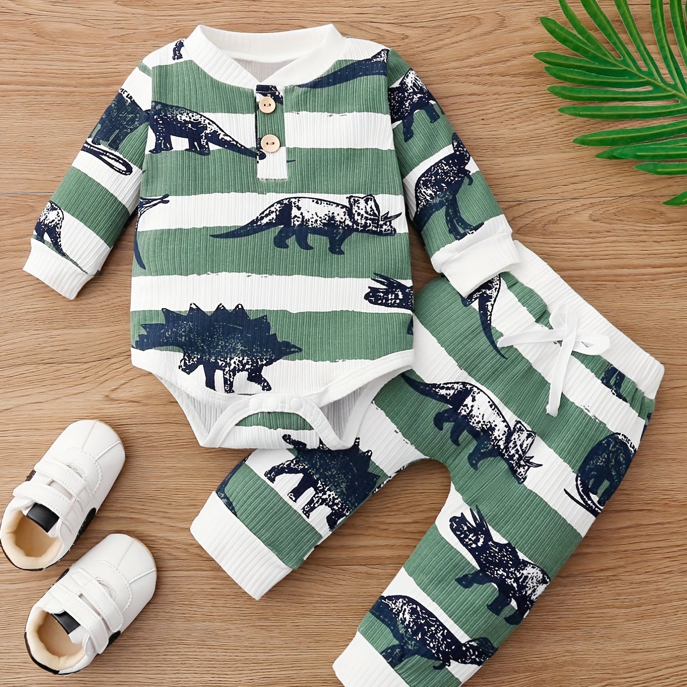 Baby Boys Dino Print Long Sleeve Onesies & Pants Set