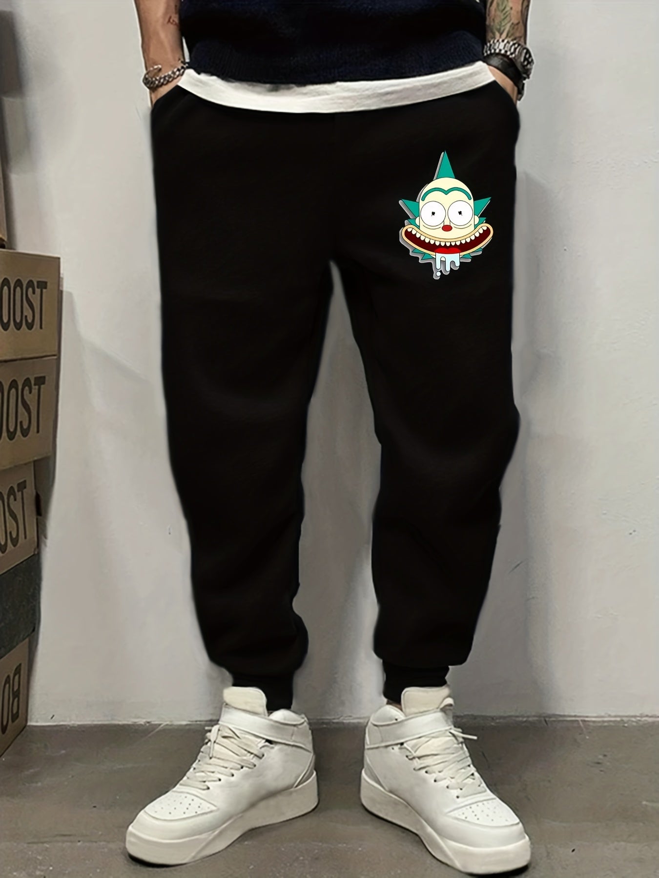 Cartoon Pattern Print Men's Sweatpants with Drawstring Jogger Pants