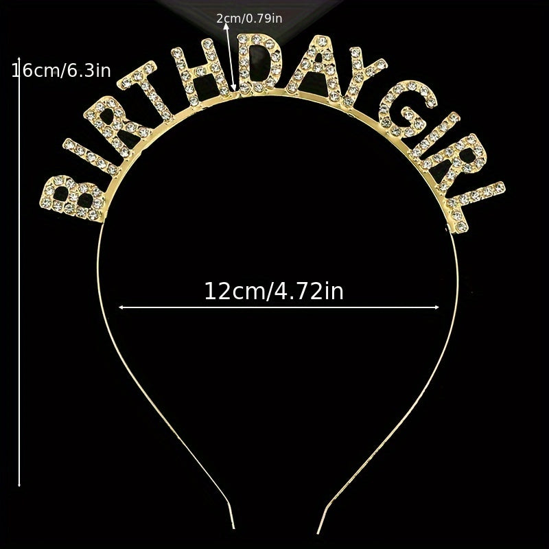 Birthday Girl Headband Metal Rhinestones Hair Hoop Party Decor