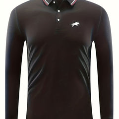 Horse Riding Print Men's Long Sleeve Polo Shirt
