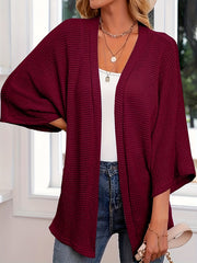 Casual Cardigan Women's Plus Solid Waffle Knit Open Front Cardigan