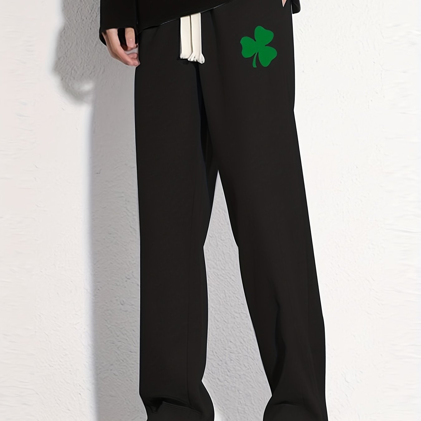 Clover Cotton Sweatpants Men's Casual Solid Loose Fit Drawstring Pants